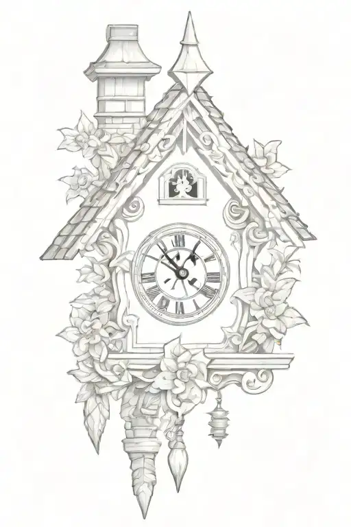 Cuckoo Clock German With Edelweiss Surrounding And Chimney Decorative Roof