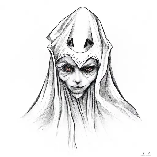 Ghost With A Witch Hat Runnng With Face Like Animated