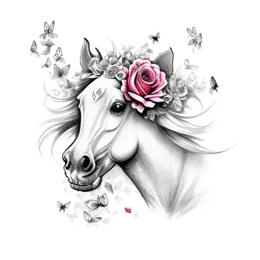 Horse With Butterflies And Roses