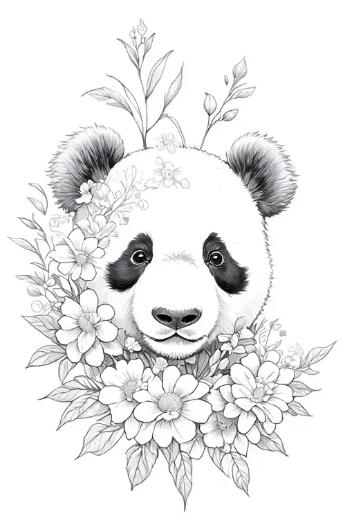 Panda Whos Face Is Morphed Into Flowers Growing