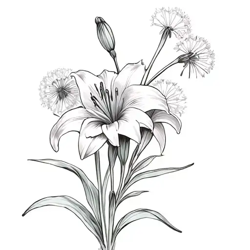 Stargazer Lily And Dandelions