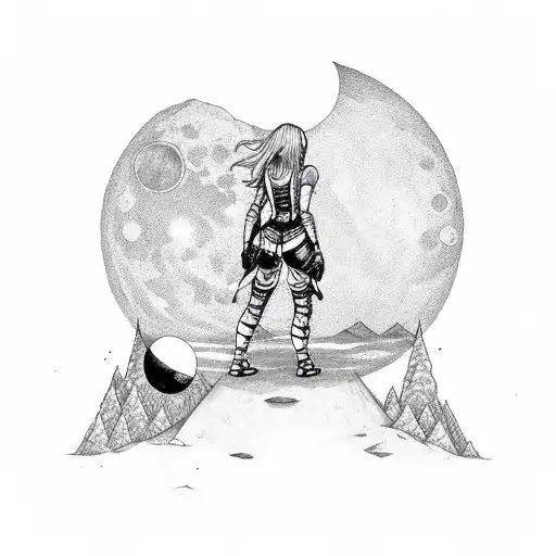 A Strong Girl Laying On The Moon Crescent