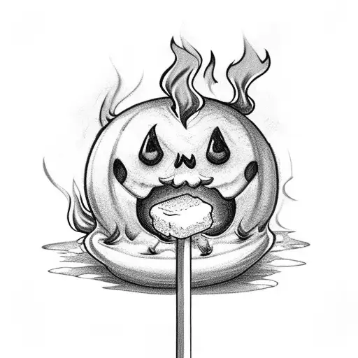 A Marshmellow On Fire In A Stick