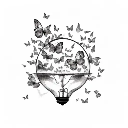 Broken Lightbulb With Butterflies