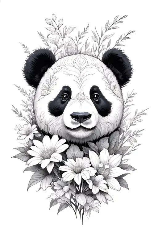 Panda Whos Face Is Morphed Into Flowers Growing