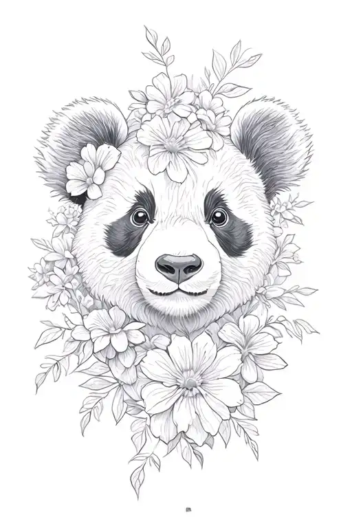 Panda Whos Face Is Morphed Into Flowers Growing
