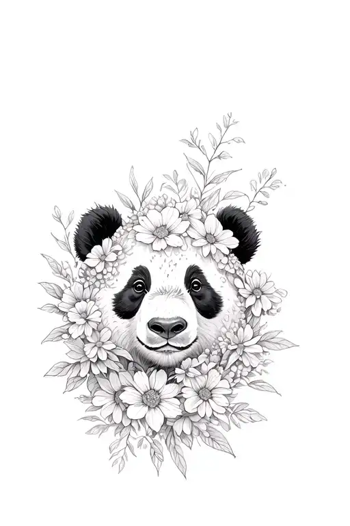 Panda Whos Face Is Morphed Into Flowers Growing