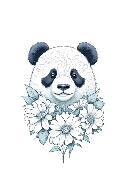 Panda Whos Face Is Morphed Into Flowers Growing