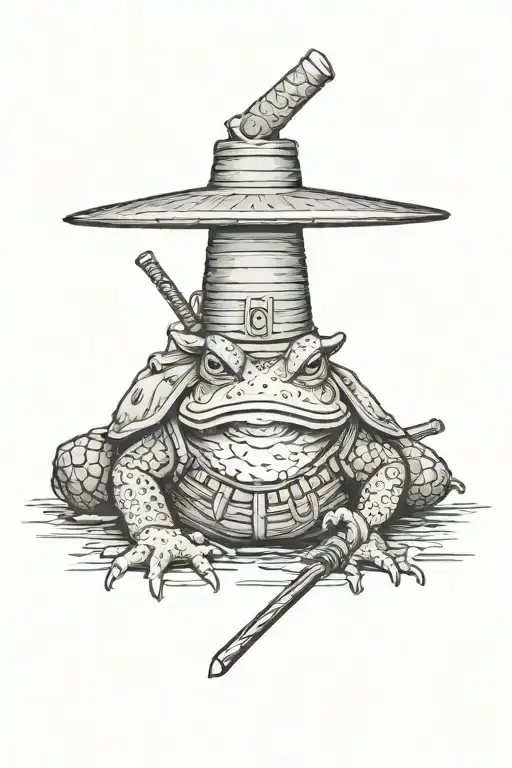 A Samurai Toad With A Katana And A Traditional Japanese Hat