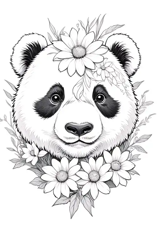 Panda Whos Face Is Morphed Into Flowers Growing