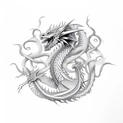 A Fierce Dragon Intertwined With Delicate Vines