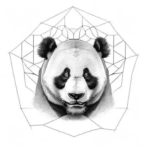 Panda Face With Half Made Geometric And The Other Half With Flowers
