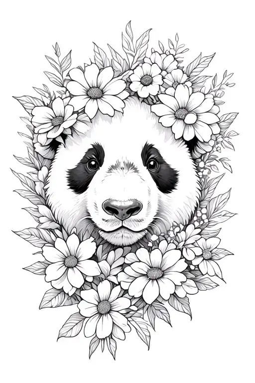 Panda Whos Face Is Morphed Into Flowers Growing