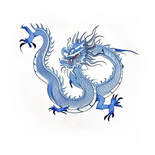 Chinese Style Dragon In Blue On Forearm