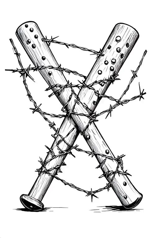 Baseball Bat Covered In Nails And Barbed Wire Wrapped