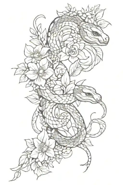 Feminine Shaded Snake Weaving Through Florals