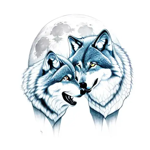 Two Wolves Howling At The Moon