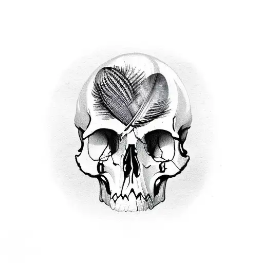 A Humanoid Bird Skull With Bird Feathers On It