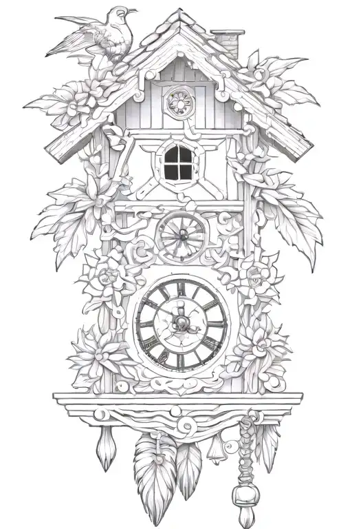 Cuckoo Clock German With Edelweiss Surrounding And Chimney Roof