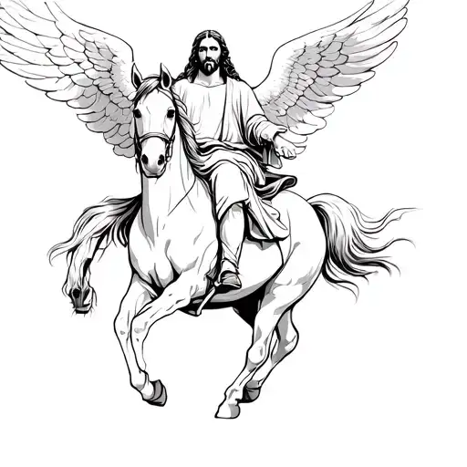 Jesus Riding A Horse With Wings