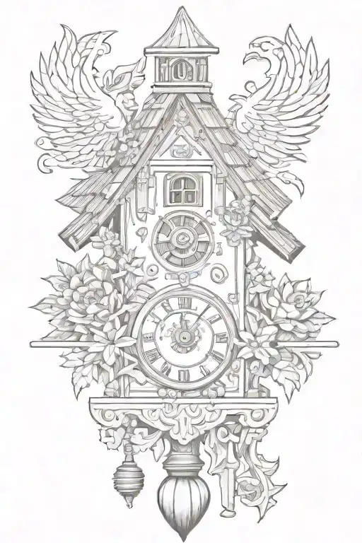 Cuckoo Clock German With Edelweiss Surrounding And Chimney Roof