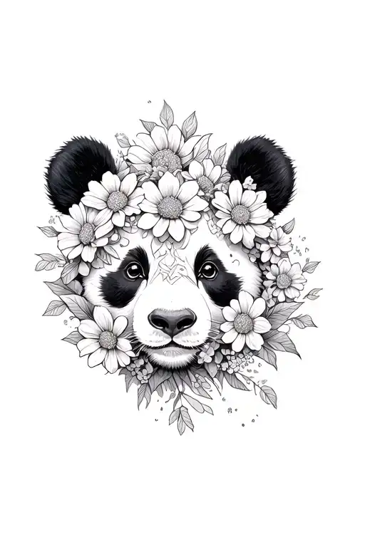 Panda Whos Face Is Morphed Into Flowers Growing