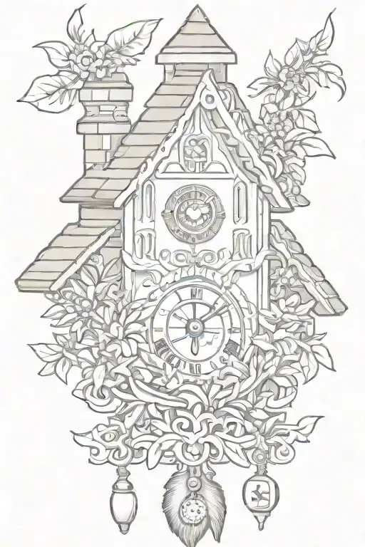 Cuckoo Clock German With Edelweiss Surrounding And Chimney Decorative Roof