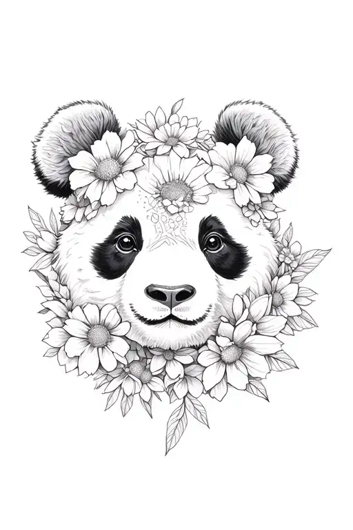 Panda Whos Face Is Morphed Into Flowers Growing