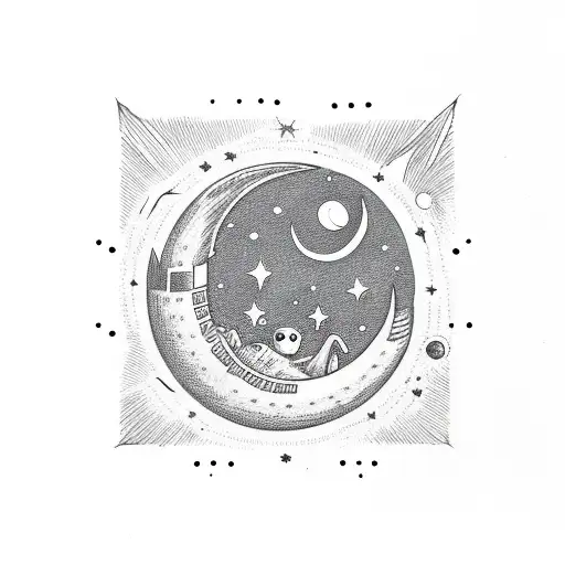 Space Dog In A Crescent Moon Looking Up To Stars