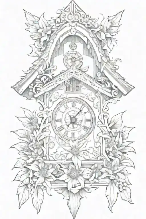 Cuckoo Clock German With Edelweiss Surrounding And Chimney Roof