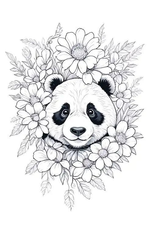 Panda Whos Face Is Morphed Into Flowers Growing