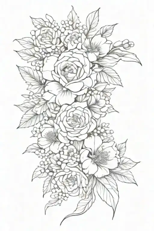 March November Birth Flower Bouquet Fine Line