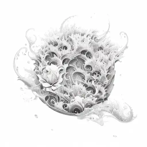 An Open Book With Waves Crashing On One Side And Blooming Flowers On The Other