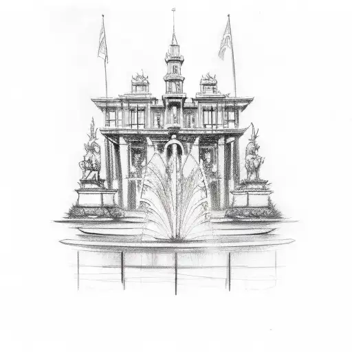 A Sketch-style Tattoo Of The Famous Kansas City Plaza Fountains With Water Splashing