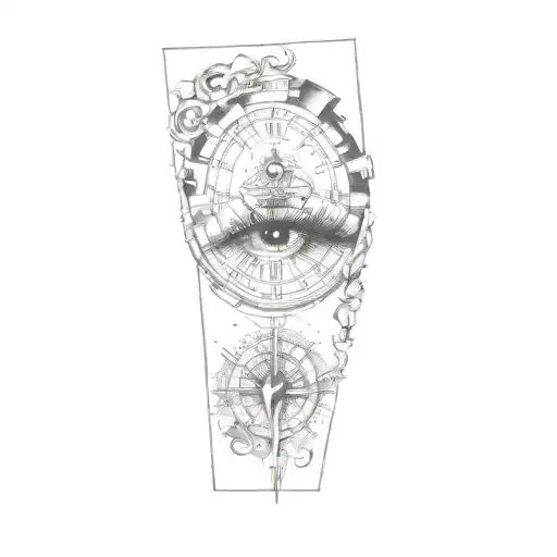 An Eye With A Compass And A Clock
