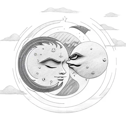 Sun And Moon With Wind And Rain Surrounding Them