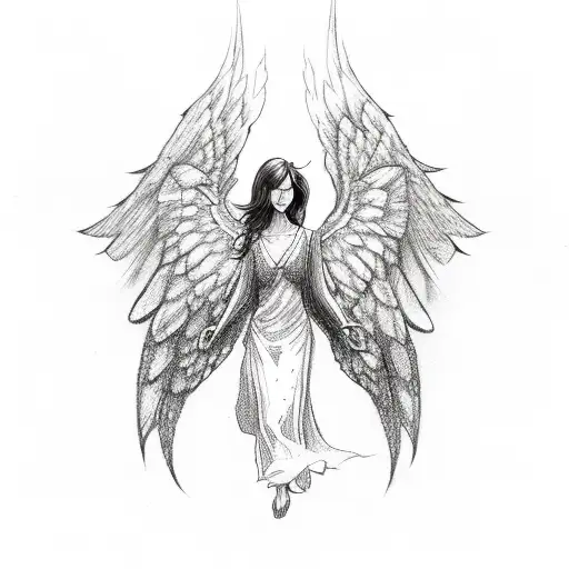 Female Angel Floating With Flaming Wings