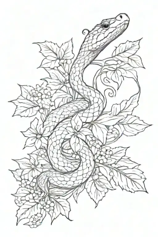 Feminine Shaded Snake Weaving Through Leafy Florals