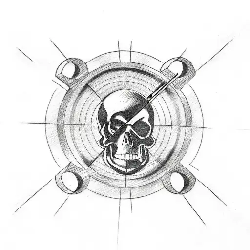 A Sketch Style Tattoo Of A Shooting Range Target With A Skull In The Center