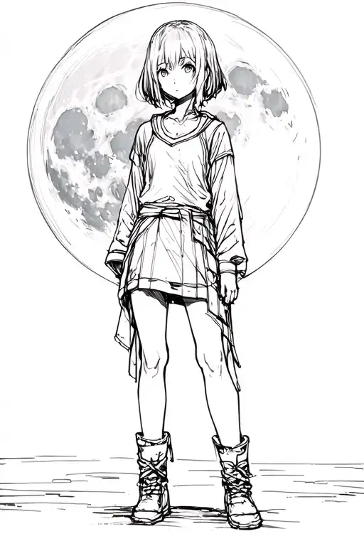 An Anime Character Standing In Front Of A Full Moon