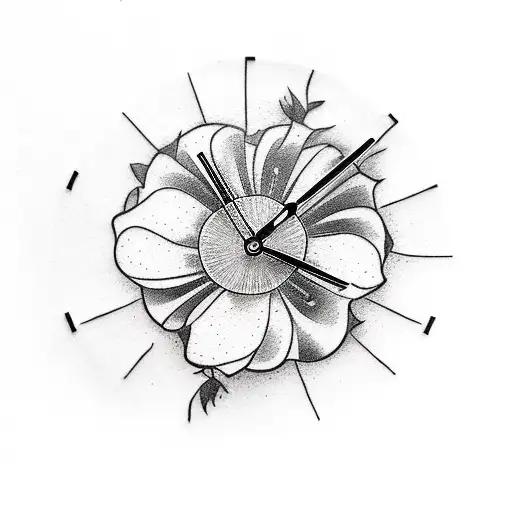A Tattoo Of A Flower Bouquet With A Clock Incorporated