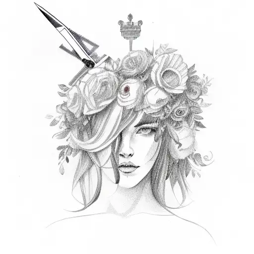 Hairdresser Scissors With A Floral Pattern With The Italian Flag Colors