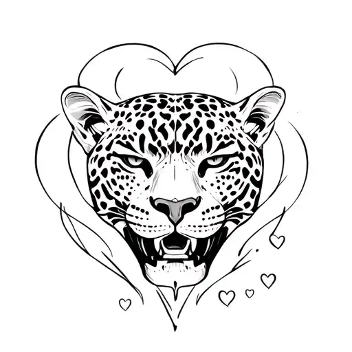 Jaguar Face Half Skeleton Hearts Surrounding Them