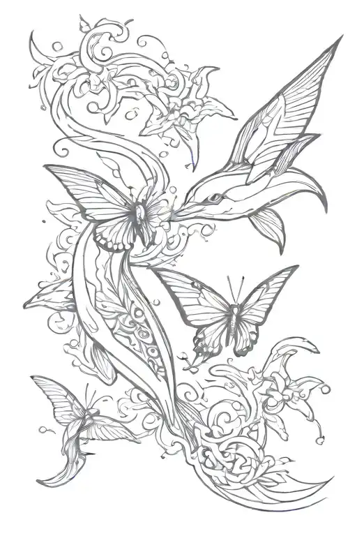 Butterfly And Dolphin Tattoo Design Inspired