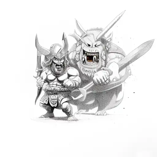 Barbarian Fighting With Little Monster