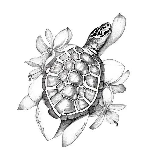Turtle With Orchids Around It