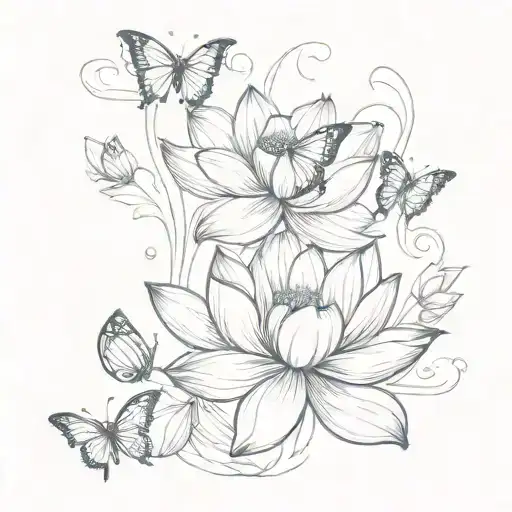 Simple Lotus And Butterfly