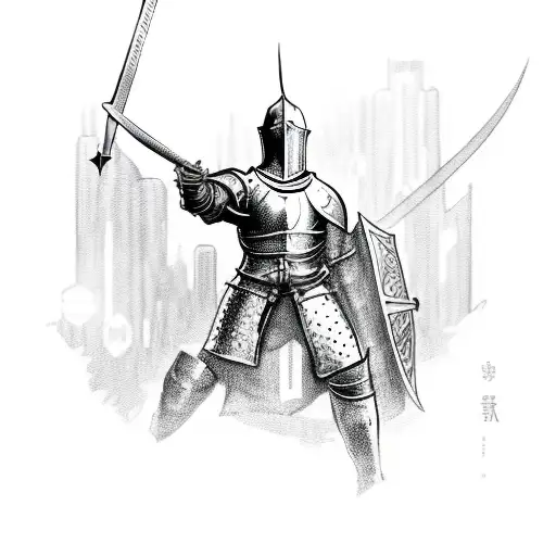 A Medieval Knight Wielding A Two-handed Sword In A Cyberpunk Cityscape