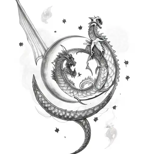 A Crescent Moon With A Dragon Protecting It