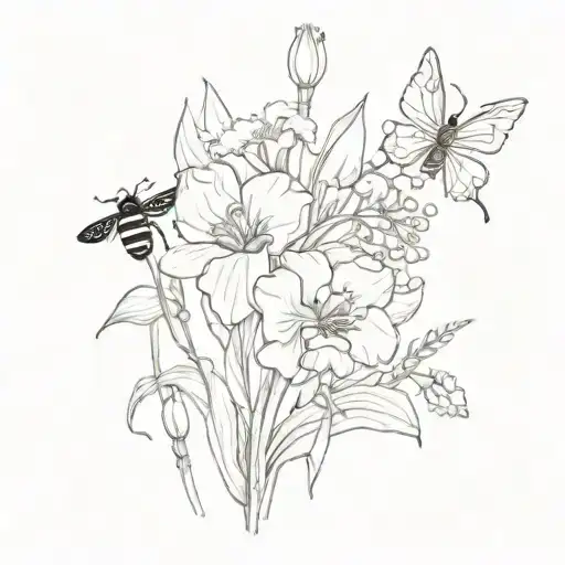 Poppy And Gladiolus With Lily Of The Valley And Bees